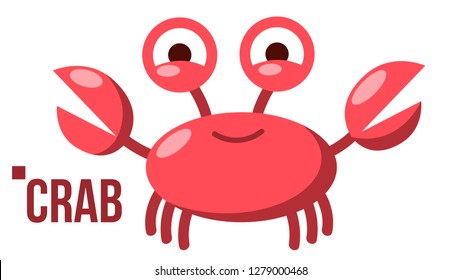 Funny Crab Vector. Icon. Shelf Red Crab. Water Sea Animal. Isolated Flat Cartoon Illustration