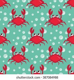 Funny crabs, Seamless underwater pattern with cartoon crabs, sea life