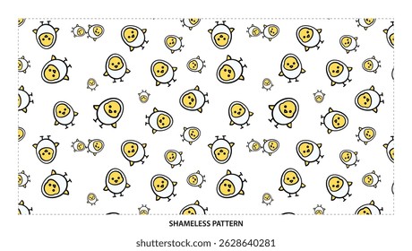 Funny Cracked Egg Character Scattered On White Background Seamless Pattern