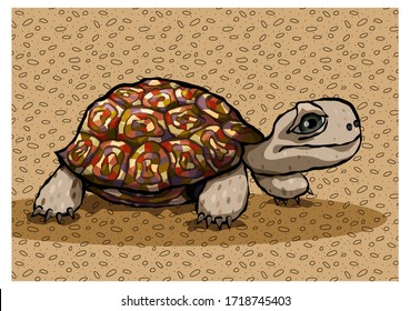 Funny crawling turtle. Vector illustration