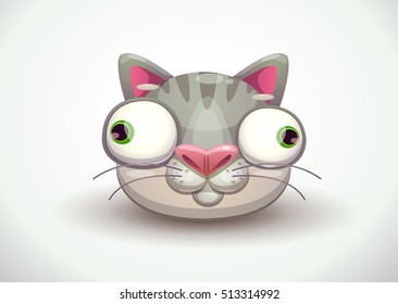 Funny crazy cat face icon. Cartoon style animal head. Vector illustration.