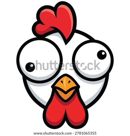 Funny Crazy Chicken Cartoon Face Vector Illustration with Big Googly Eyes Isolated on White Background.