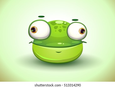 Funny Crazy Frog Face Icon. Cartoon Style Animal Head. Vector Illustration.