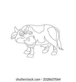 Una vaca de color divertida, loca y loca con un ejemplo. para colorear el dibujo de libros. estilo de personaje de dibujos animados. Aislado en ilustraciones vectoriales de fondo blanco.  