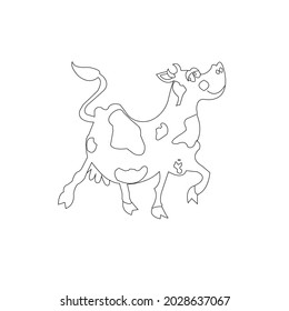 Funny, crazy, and insane coloring cow with and example. use for coloring books drawing. cartoon character style. Isolated on white background Vector Illustrations.  
