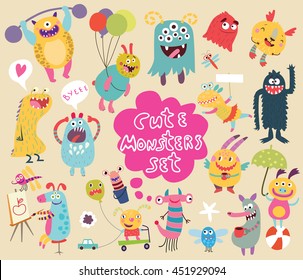 funny and crazy monsters set of vector