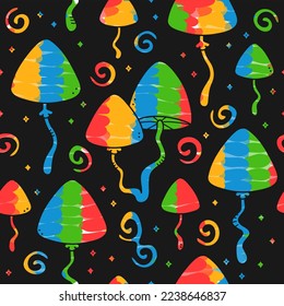Funny crazy psilocybin magic mushroom seamless pattern.Vector hand drawn cartoon illustration seamless pattern. Magic mushroom,psilocybin wallpaper print concept
