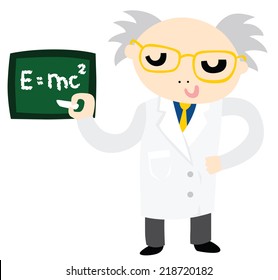 Funny Crazy Scientist Professor Character Teaching Physics