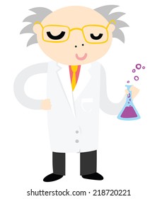 Funny Crazy Scientist Professor Character Conducting Chemical Experiment