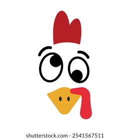 Funny crazy turkey face design for autumn holidays. Cute Thanksgiving for kids. Isolated vector illustration in flat style