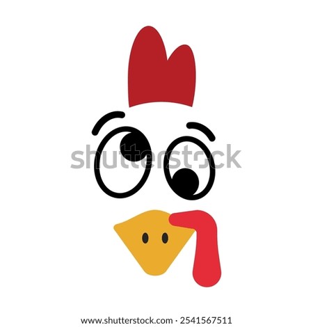 Funny crazy turkey face design for autumn holidays. Cute Thanksgiving for kids. Isolated vector illustration in flat style
