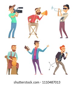 Funny creative characters isolate on white background. Musician and sculptor, sculpting and playing. Vector illustration