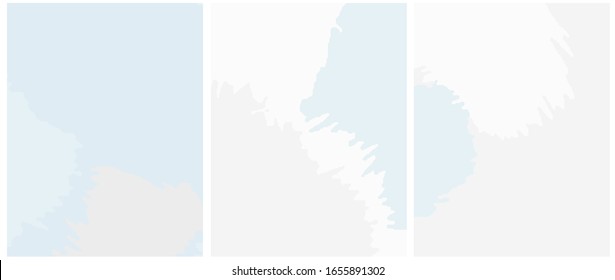 Funny Creative Geometric Vector Layouts. Blue and Gray Stains Isolated on a Light Blue and Light Gray Background. Simple Abstract Vector Prints Ideal for Layout, Cover. Modern Prints with no Text.