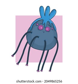 Funny creature, alien, monster, character, mascot, logo, emoji, leisure, lifestyle, entertainment, flight of fantasy. Unusual vector illustration for design or textile print