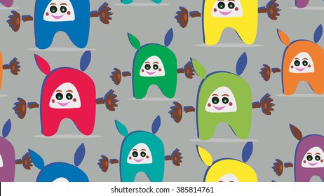funny creature, childish, character seamless pattern. vector illustration