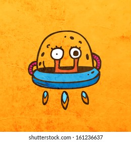 Funny Creature. Cute Hand Drawn Vector illustration, Vintage Paper Texture Background