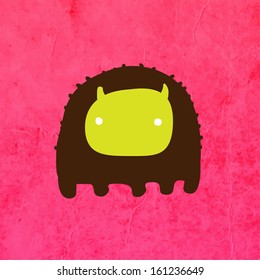 Funny Creature. Cute Hand Drawn Vector illustration, Vintage Paper Texture Background