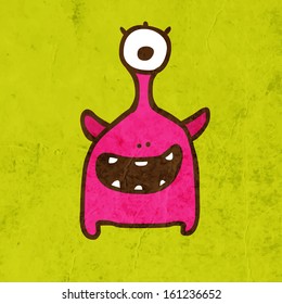 Funny Creature. Cute Hand Drawn Vector illustration, Vintage Paper Texture Background