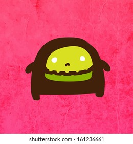Funny Creature. Cute Hand Drawn Vector illustration, Vintage Paper Texture Background