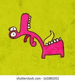 Funny Creature. Cute Hand Drawn Vector illustration, Vintage Paper Texture Background