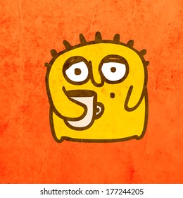 Funny Creature. Cute Hand Drawn Vector illustration, Vintage Paper Texture Background 