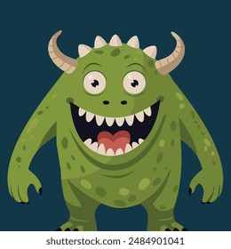 Funny creature with its mouth wide open with joy. Monster on a dark background. Vector illustration