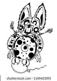 Funny creature on balloon clip art coloring page