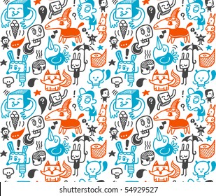 Funny creatures collection. Seamless pattern. Vector illustration.