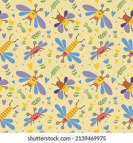 Funny creatures look like bugs and flies vector insects with floral elements