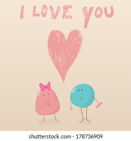 Funny creatures in love. Can be used for celebration postcard, invitation, scrap book.