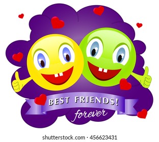 funny creatures with smiling faces with their fingers, isolated on white. Vector illustration of a happy friendship day