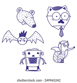Funny creatures vector drawings set