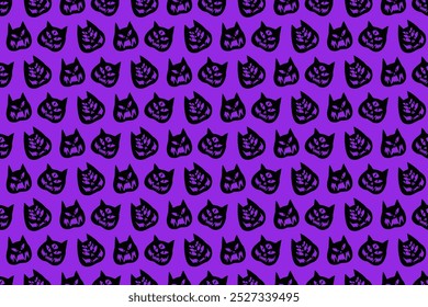 Funny creepy Halloween cat o lantern wallpaper. Seamless Halloween pattern with cats. Pattern with cat pumpkins with scary faces. Cat o lantern seamless pattern.