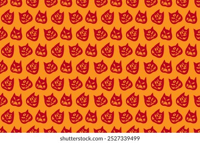 Funny creepy Halloween cat o lantern wallpaper. Seamless Halloween pattern with cats. Pattern with cat pumpkins with scary faces. Cat o lantern seamless pattern.