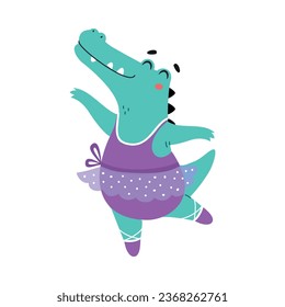 Funny Crocodile Ballet Dancing in Skirt and Pointe Shoes Vector Illustration