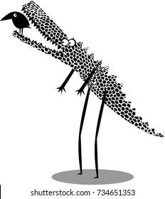 Funny crocodile and bird, vector cartoon illustration