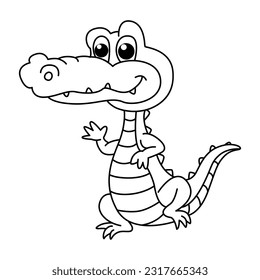 Funny crocodile cartoon characters vector illustration. For kids coloring book.