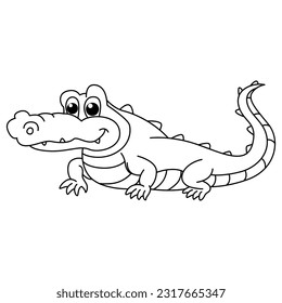 Funny crocodile cartoon characters vector illustration. For kids coloring book.