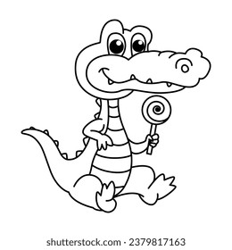 Funny crocodile cartoon characters vector illustration. For kids coloring book.