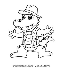 Funny crocodile cartoon for coloring book.