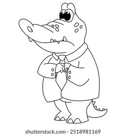 Funny crocodile cartoon for coloring book.