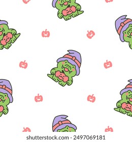 Funny crocodile character with happy face. Seamless pattern. Cartoon kawaii alligator. Hand drawn style. Vector drawing. Design ornaments.