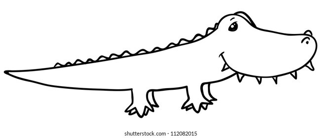 funny crocodile, childish drawing, coloring