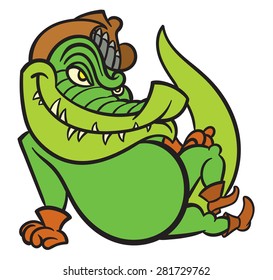Funny crocodile in cowboy hat, boots and gloves