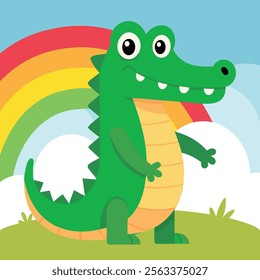 Funny Crocodile. Cute Baby Alligator standing. Vector illustration Crocodile character design with flat color. Can be used for design of t-shirts, posters and Baby Shower party and characters.