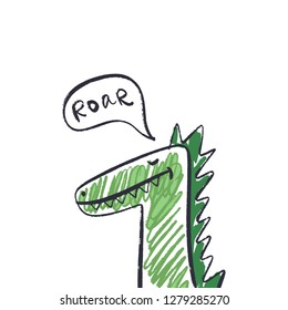 Funny crocodile or dino baby nursery doodle sketch. Good for posters, cards, clothes and stationery