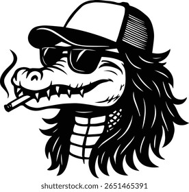 Engraçado Crocodilo com Mullet e Trucker Cap - Mullet Caminhoneiro chapéu Animal Vetor para Cricut, Humor do Sul, e Vestuário Designs
