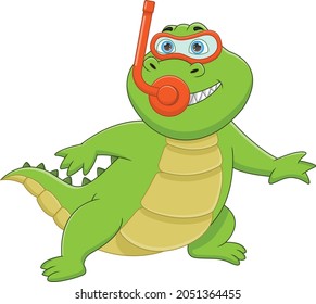 funny crocodile pose with snorkeling equipment