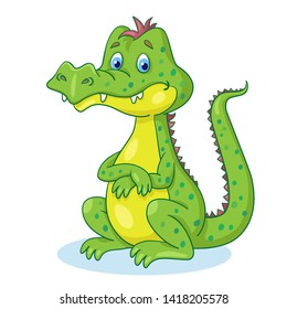 Funny crocodile sitting.  In cartoon style. Isolated on white background. Vector illustration.