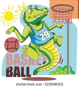 FUNNY CROCODILE VECTOR PLAYING BASKETBALL